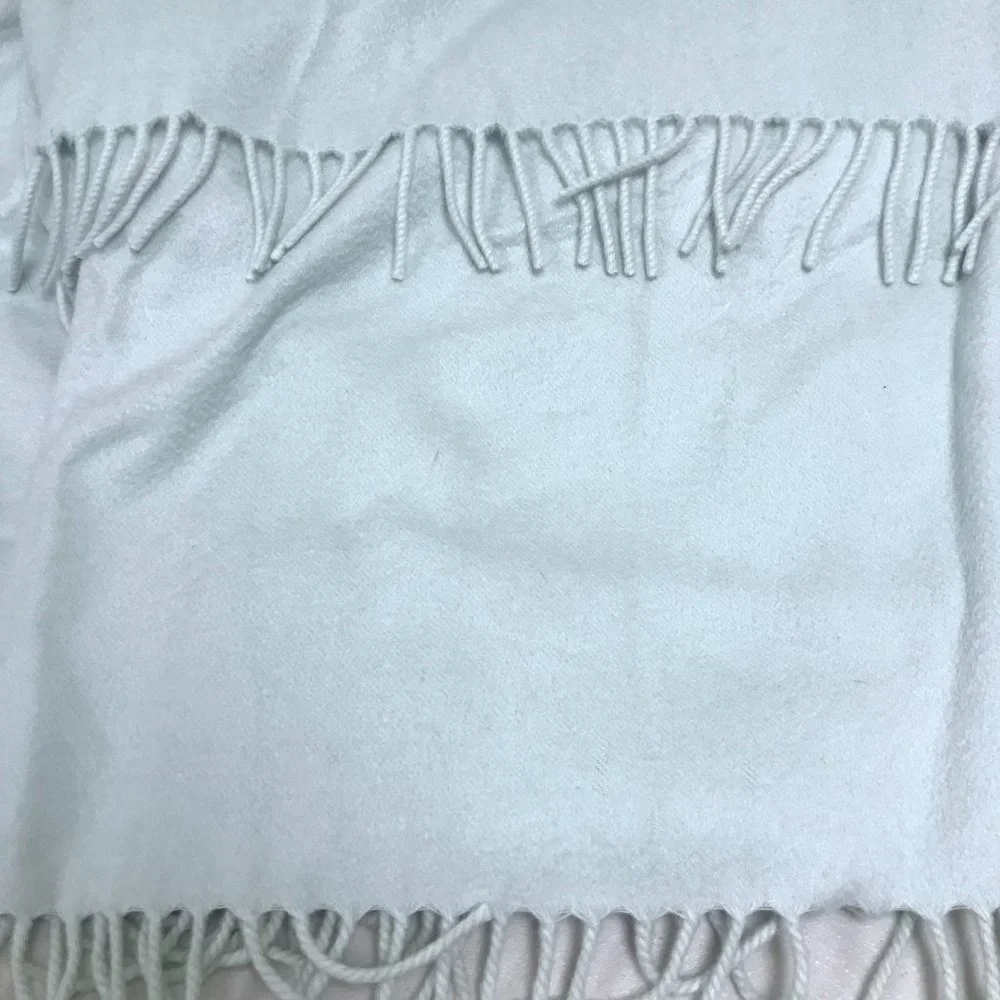 Hermes aqua blue heavyweight cashmere throw blanket shawl vintage fringed large